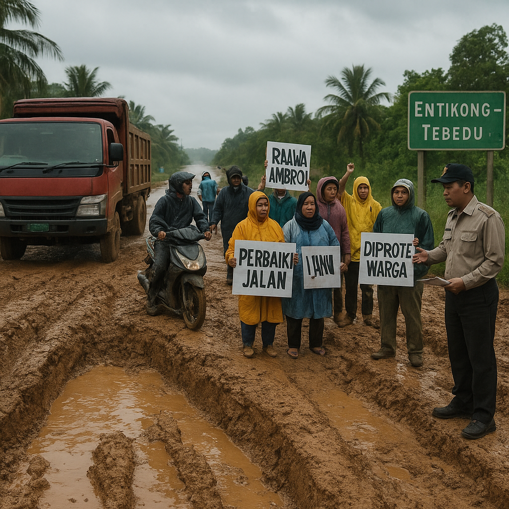 Rawan Ambrol, Kondisi Jalan Nasional Penghubung Entikong-Tebedu Diprotes Warga