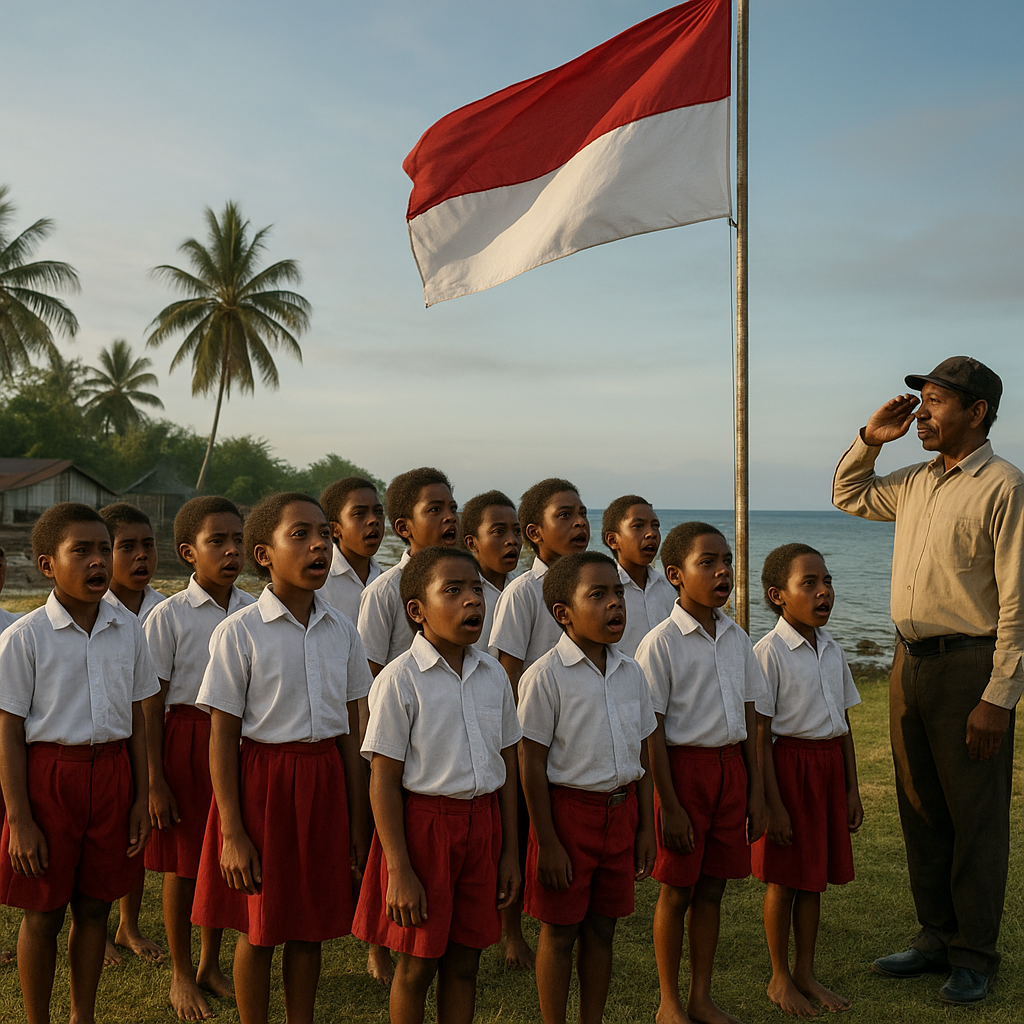 Upacara Bendera di Pulau Fanildo: 15 Anak Papua Menyanyikan Indonesia Raya di Titik Terdepan