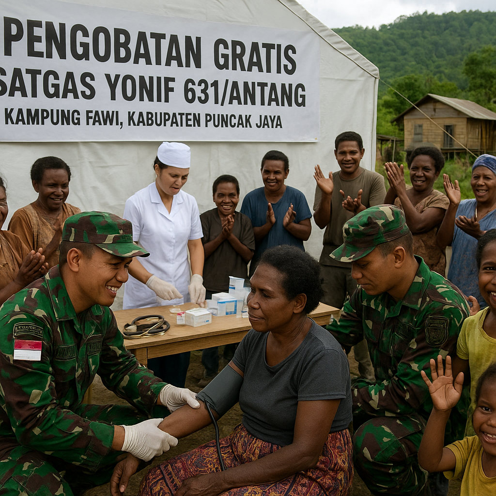 Pengobatan Gratis Satgas Yonif 631/Antang Disambut Antusias Warga Pedalaman Papua