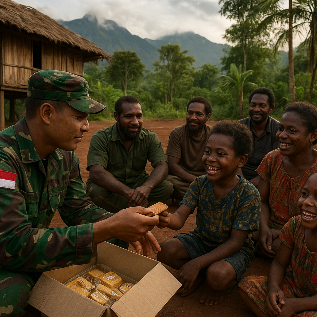 TNI dan Warga Duduk Bersama di Dokome, Biskuit untuk Senyum Anak-Anak Papua