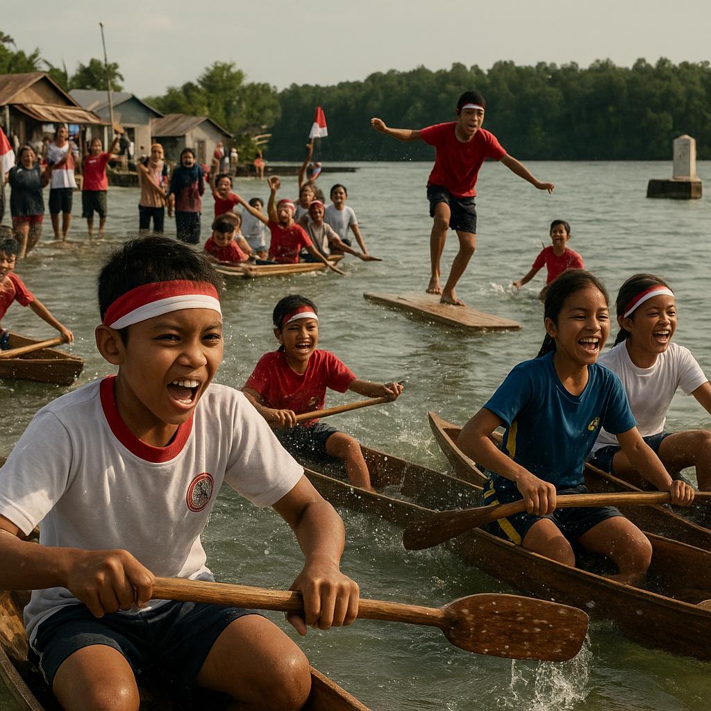 Anak-Anak Sekolah di Pulau Sebatik Antusias Ikuti Lomba 17-an di Tengah Laut