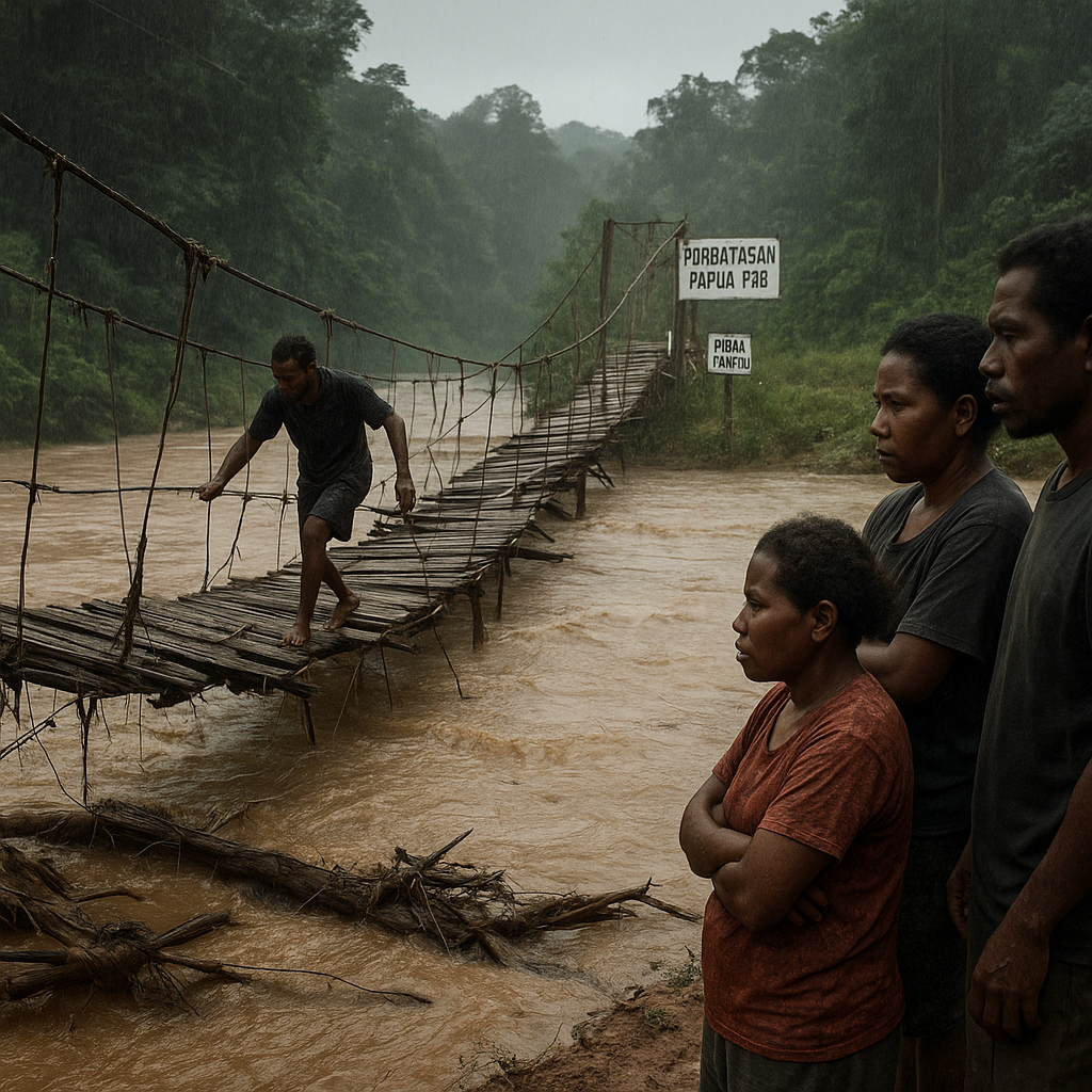 Jembatan Gantung di Perbatasan Papua-PNG Rusak Parah, Warga Terisolasi Saat Banjir