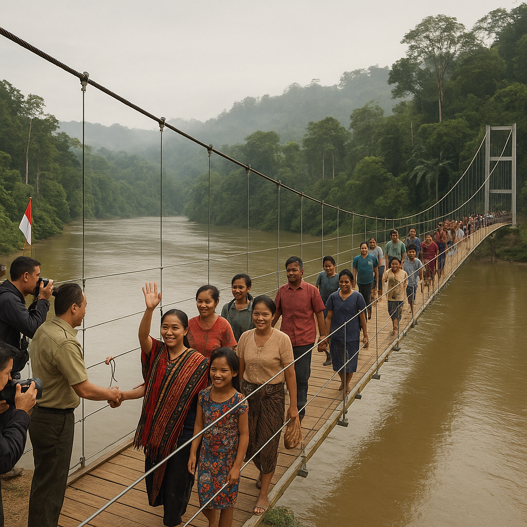 Jembatan Gantung Terpanjang di Perbatasan Kalimantan-Malaysia Akhirnya Terhubung, Warga No Longer Isolated