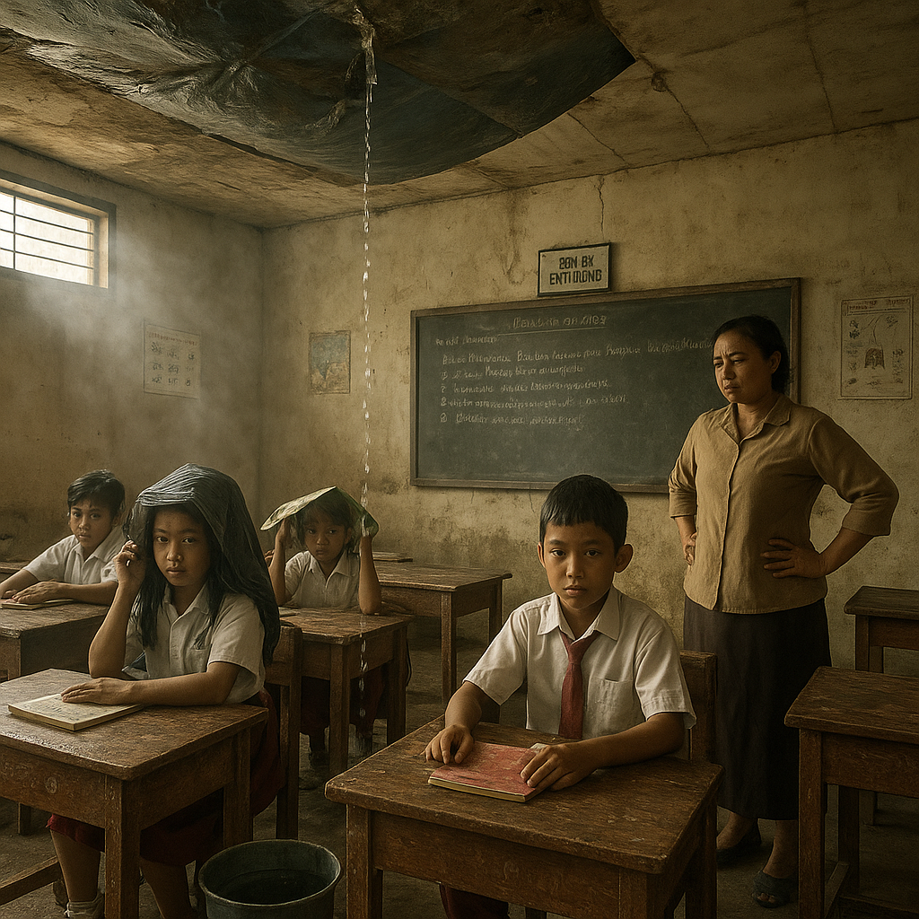Wajah Suram Sekolah di Tapal Batas Entikong: Atap Bocor, Murid Belajar di Ruang Kelas Berasap