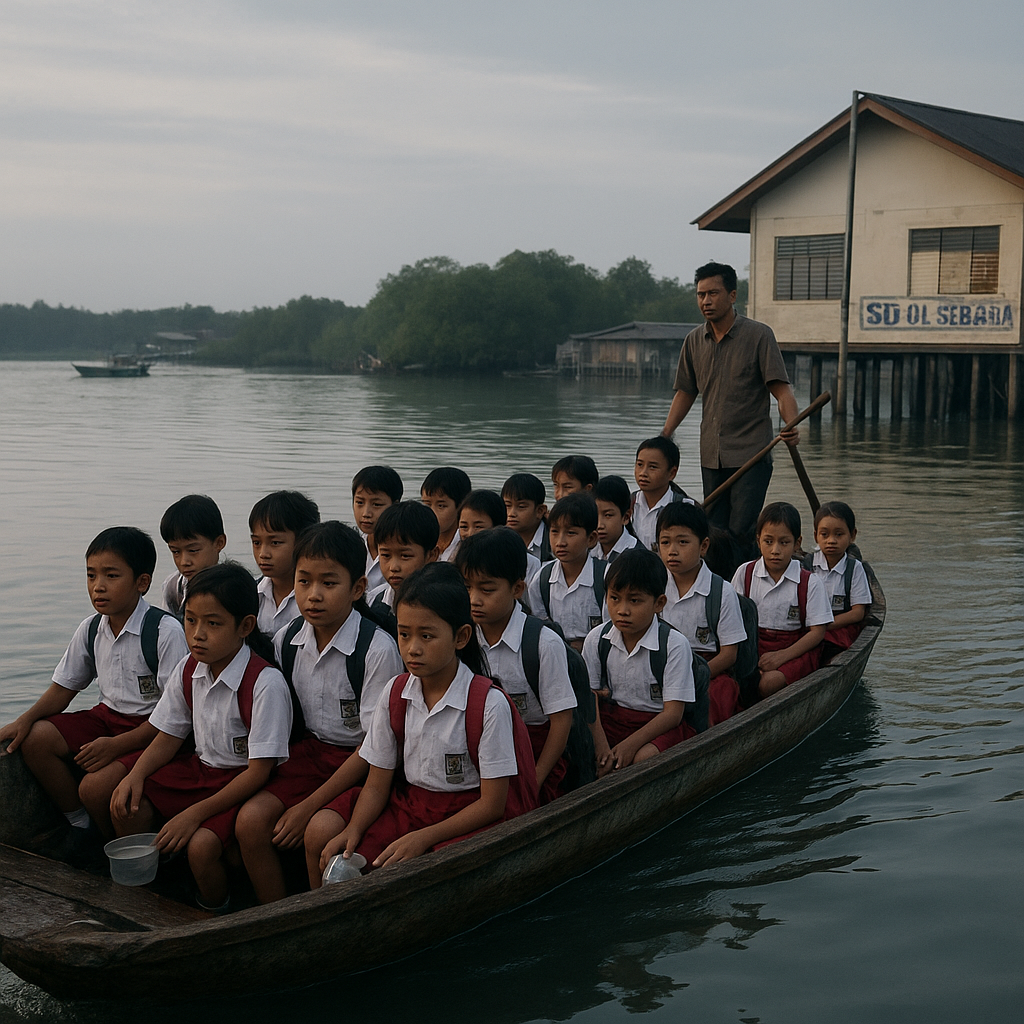 Potret Anak-anak Sekolah SDN 01 Sebatik: Menyeberangi Sungai dengan Perahu Bocor Demi Pendidikan