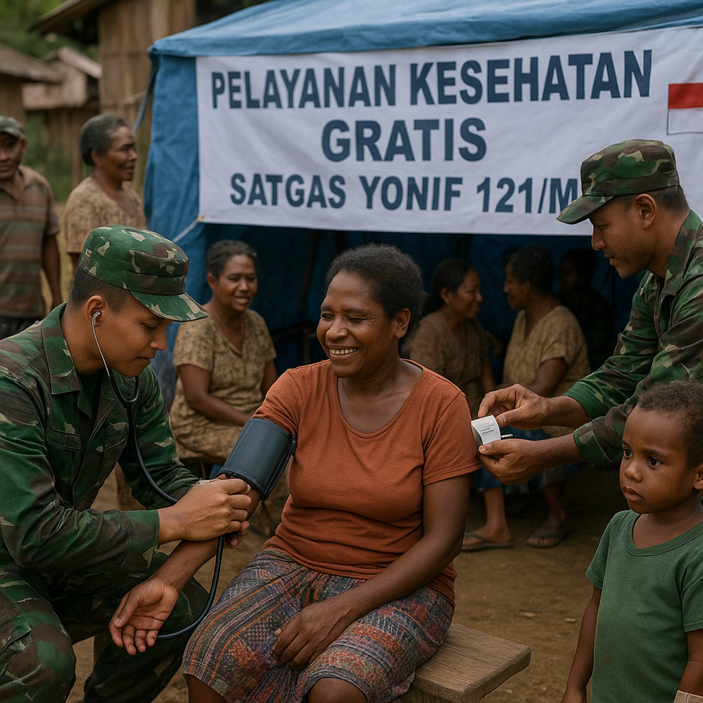Satgas Yonif 121/MK Beri Pengobatan Gratis untuk Warga Perbatasan Keerom, Papua Selatan