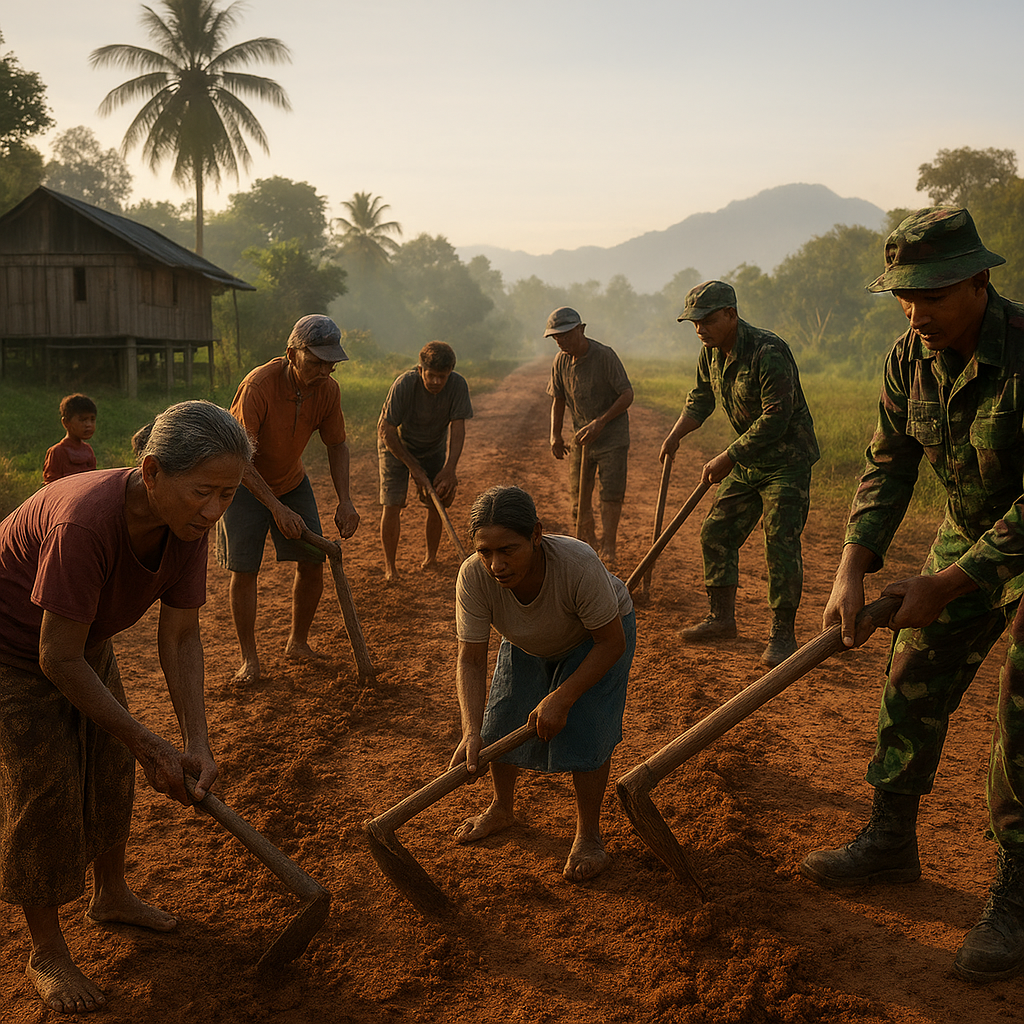 FOTO: Pagi di Kampung Rawa Biru, Warga Merintis Jalan Setapak yang Menghubungkan Dusun ke Pos TNI