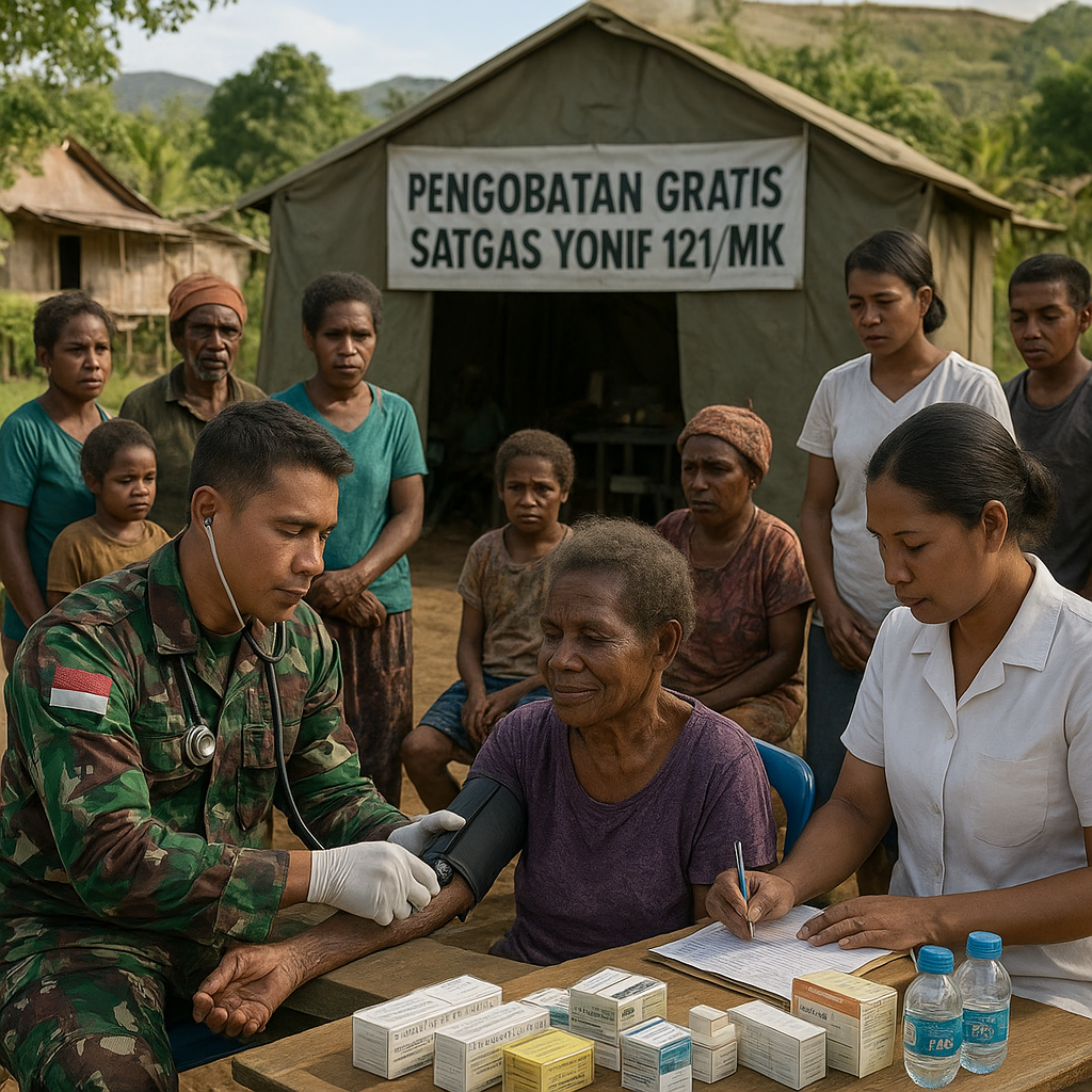 Satgas Yonif 121/MK Beri Pengobatan Gratis untuk Warga Perbatasan Keerom, Papua