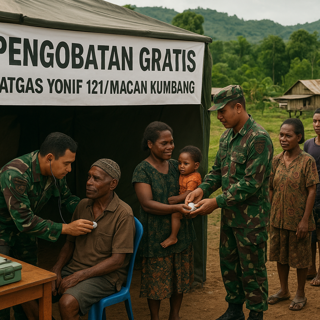 Satgas Yonif 121/MK Beri Pengobatan Gratis untuk Warga Perbatasan Keerom, Papua Selatan