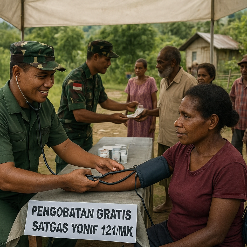 Satgas Yonif 121/MK Beri Pengobatan Gratis untuk Warga Perbatasan Keerom, Papua Selatan