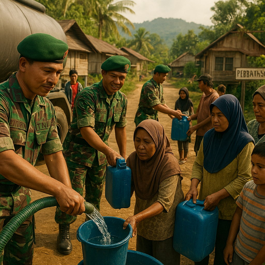 Prajurit Tapal Batas di Sambuangi Salurkan Air Bersih ke Dua Dusun di Perbatasan