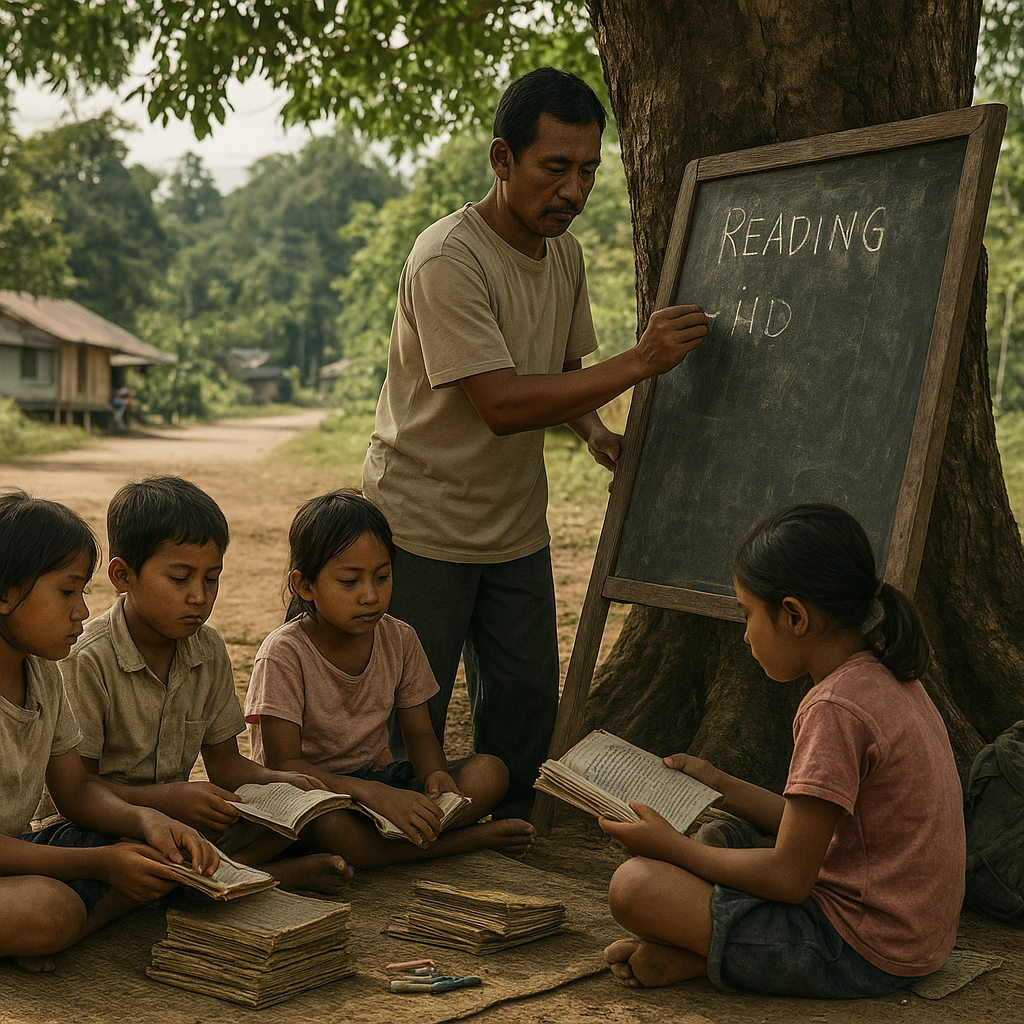 Sekolah Darurat di Perbatasan Entikong: Belajar di Bawah Pohon, Berbagi Buku Usang