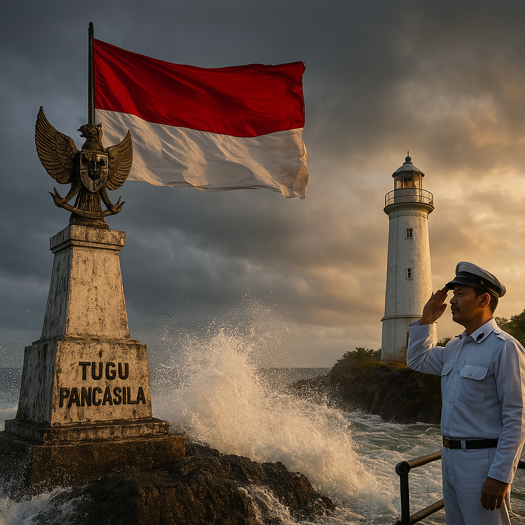 Tugu Pancasila di Pulau Miangas: Bendera Merah Putih Berkibar di Titik Terutara yang Diterjang Ombak Besar