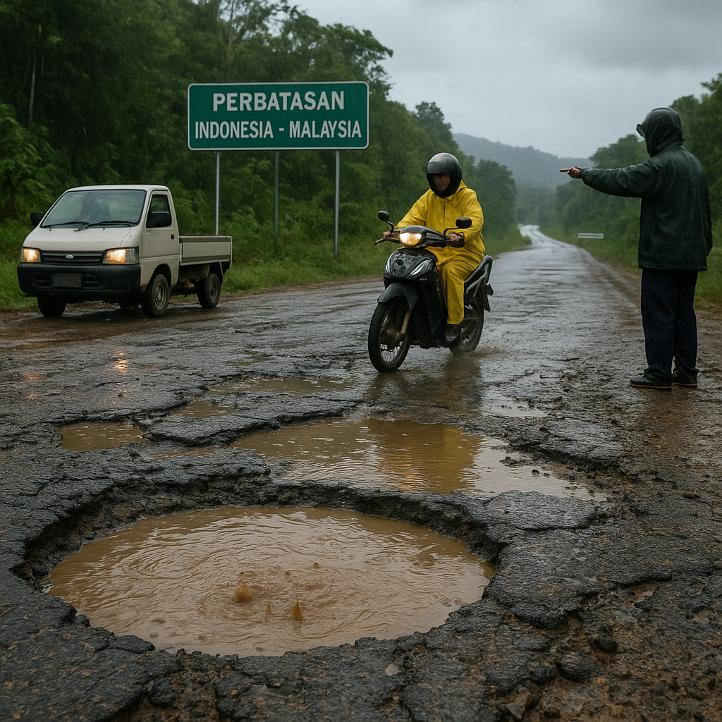 Jalan Trans-Kalimantan di Perbatasan Malaysia Masih Berlubang dan Berbahaya di Musim Hujan