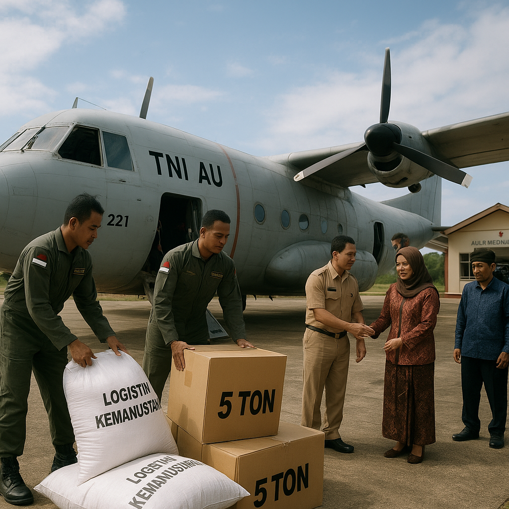TNI AU Turun ke Medan: Pesawat Cassa Angkut Lima Ton Logistik ke Masyarakat Krayan di Perbatasan Malaysia
