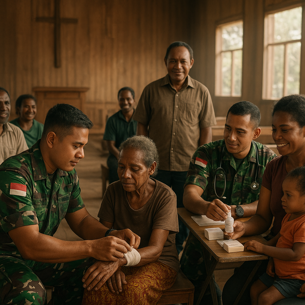 Patroli yang Menenangkan: Kehadiran TNI di Gereja Karupura Beri Rasa Aman dan Layanan Medis bagi Warga Lanny Jaya