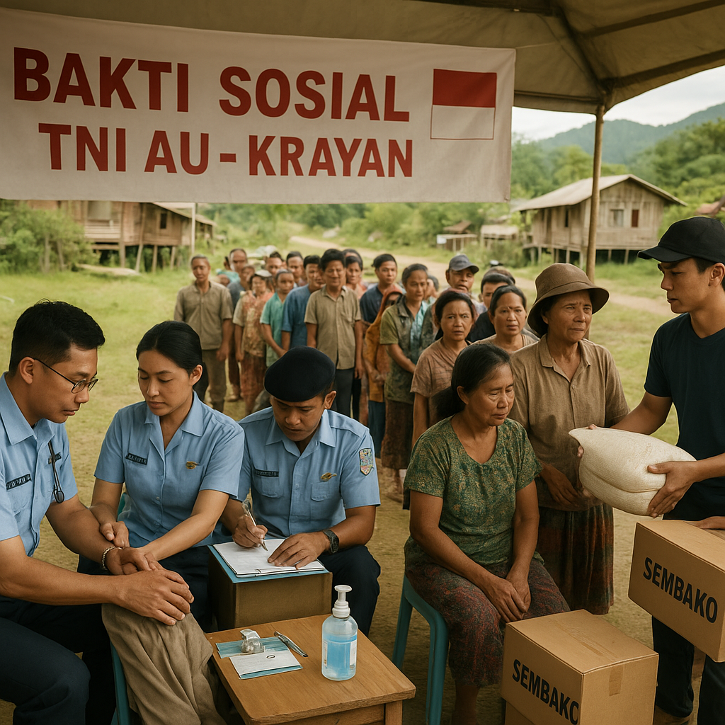 Hari Bakti TNI AU di Krayan: 300 Warga Perbatasan Rayakan Akses Kesehatan dan Bantuan Sembako di Bawah Satu Atap