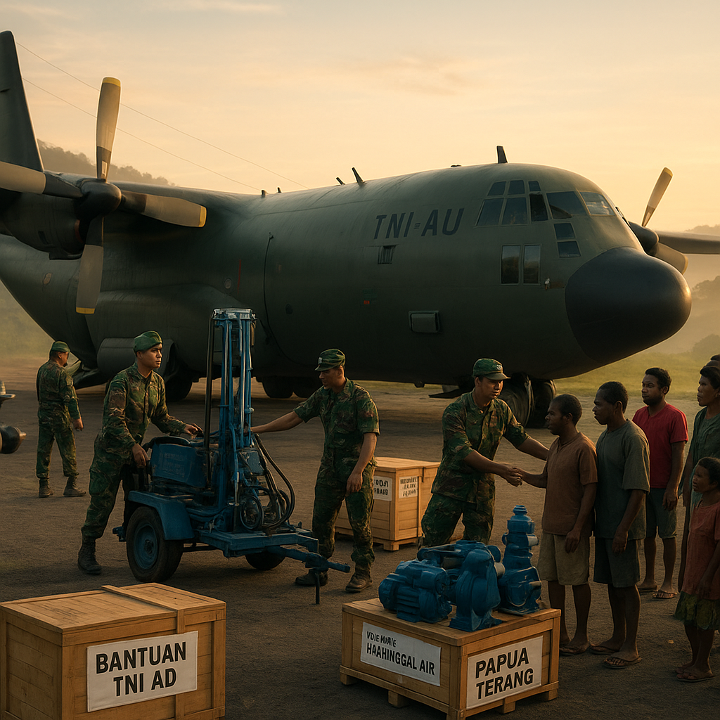 Hercules Angkut Bantuan TNI AD untuk Program Air Bersih dan Listrik di Papua