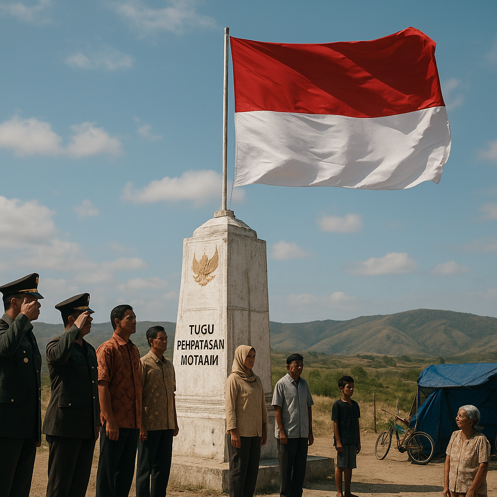 Bendera Merah Putih Berkibar Keras di Atas Tugu Perbatasan Motaain, NTT