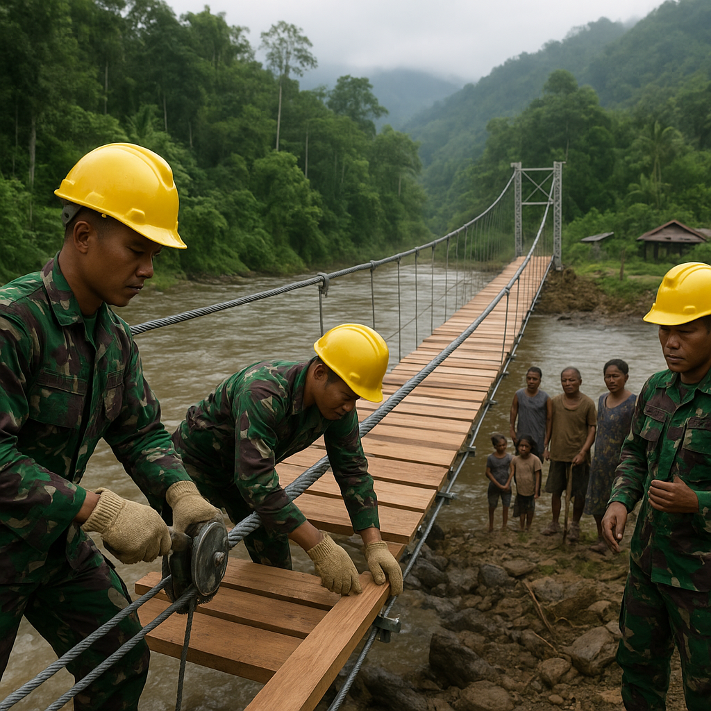 Prajurit TNI Bangun Jembatan Gantung untuk Hubungkan Dusun Terisolasi di Perbatasan Papua