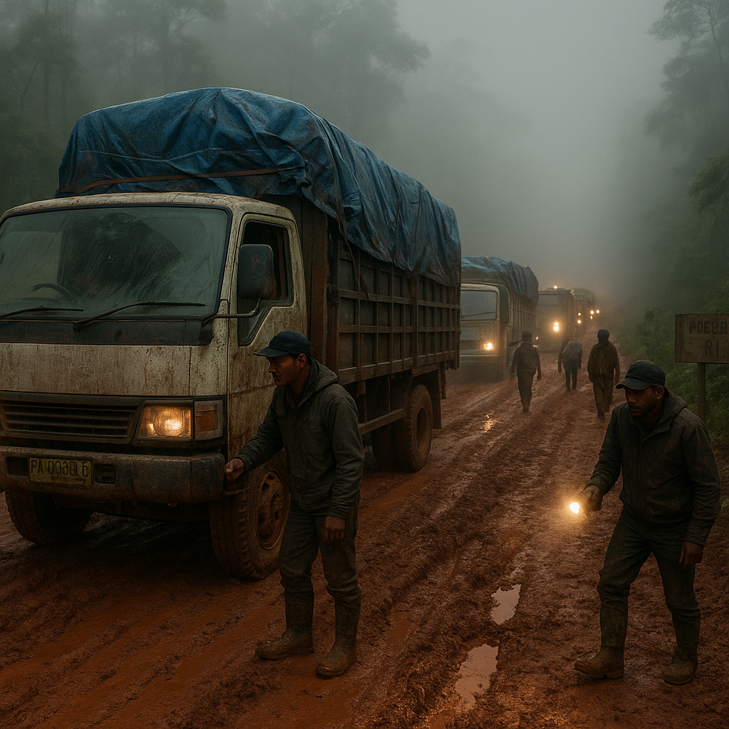 Detik-detik Iring-iringan Logistik Menembus Kabut di Perbatasan RI-PNG