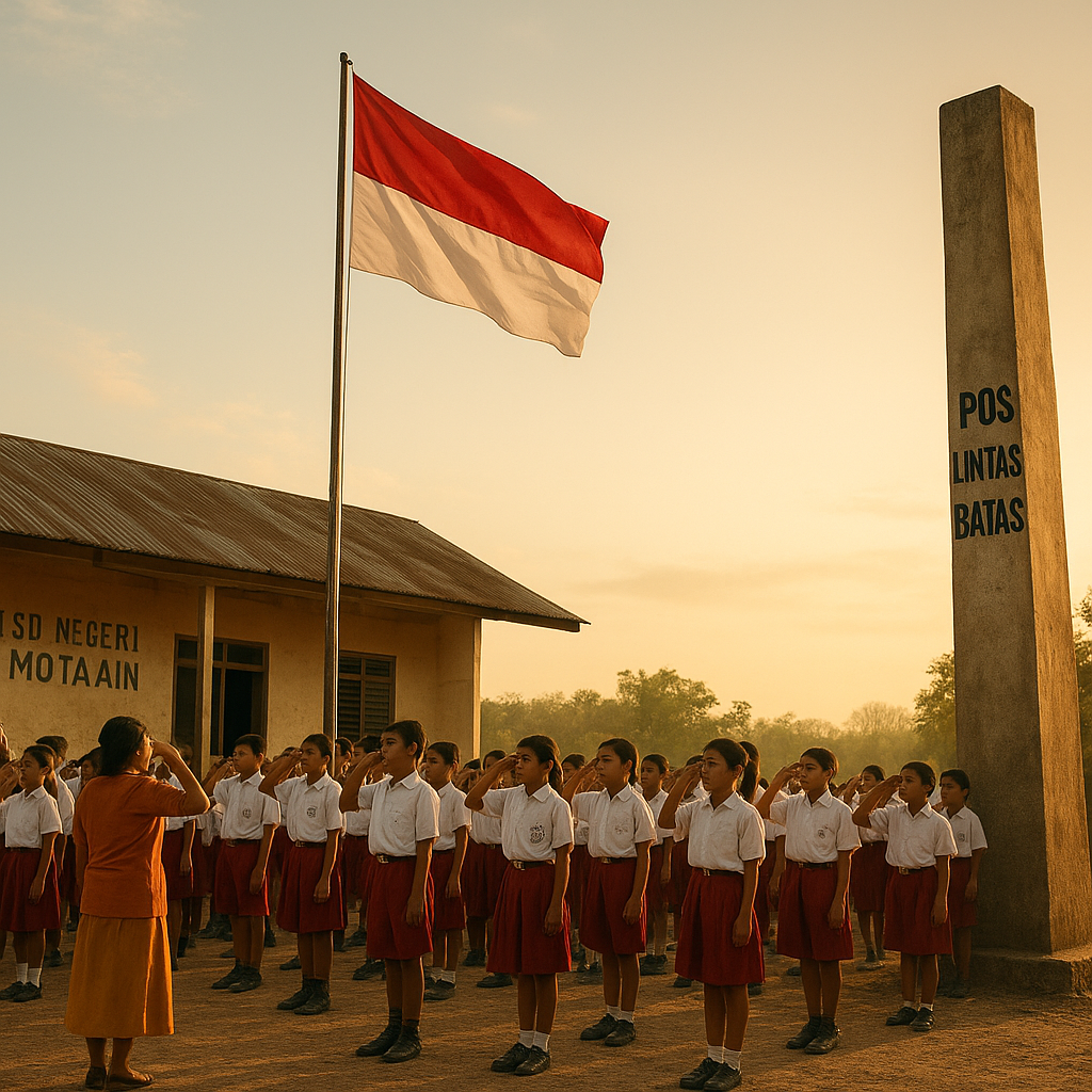 Upacara Bendera di SD Terpencil Motaain, Merah Putih Berkibar di Bawah Bayang-Bayang Pos Lintas Batas