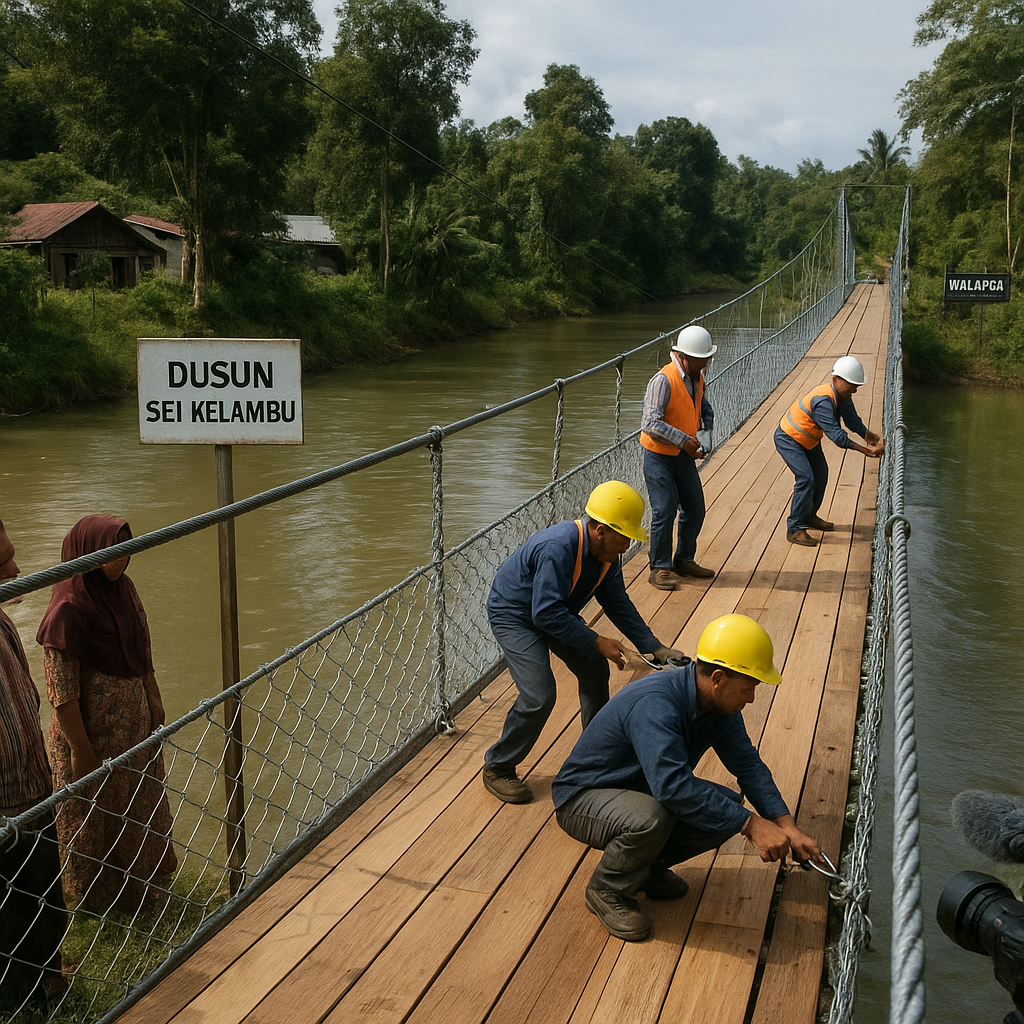 Jembatan Gantung di Perbatasan Sambas-Malaysia Akhirnya Diperbaiki