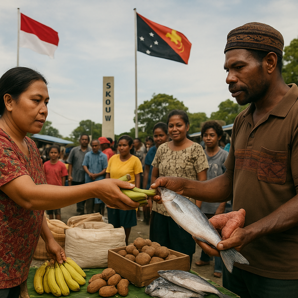 Pasar Barter Skouw: Warga PNG dan Indonesia Bertukar Hasil Bumi di Bawah Tiang Bendera
