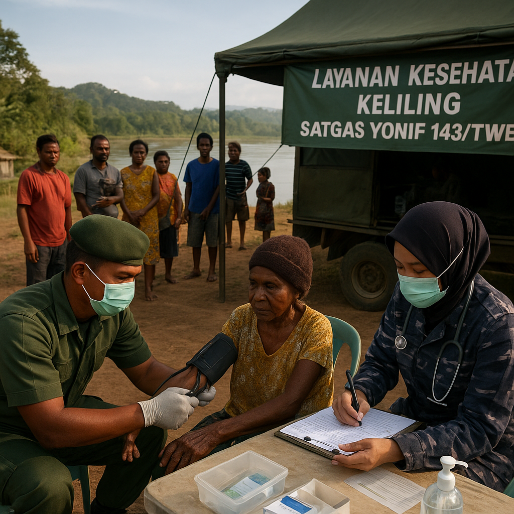 Jangkau Warga Perbatasan, Satgas Yonif 143/TWEJ Gelar Layanan Kesehatan Keliling di Kampung Sota Merauke