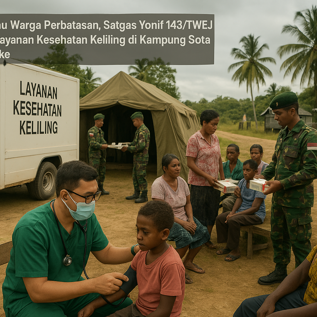 Jangkau Warga Perbatasan, Satgas Yonif 143/TWEJ Gelar Layanan Kesehatan Keliling di Kampung Sota Merauke