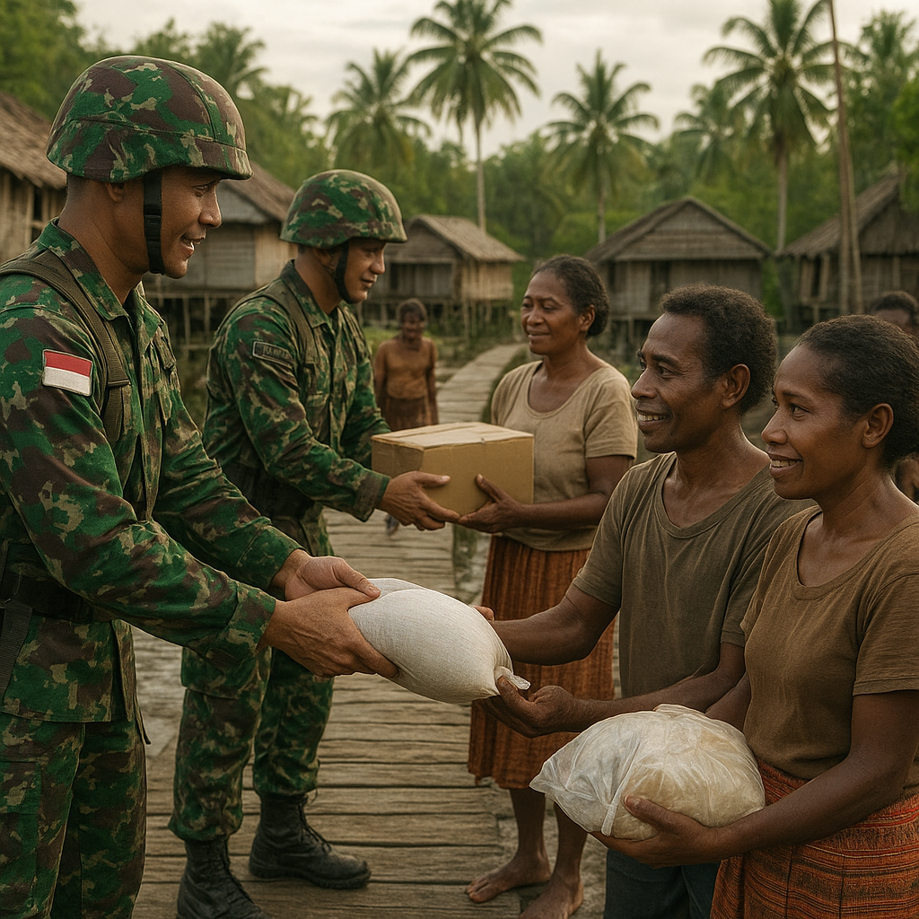 Marinir Patroli dan Berbagi Bekal dengan Warga Kampung Terpencil di Asmat