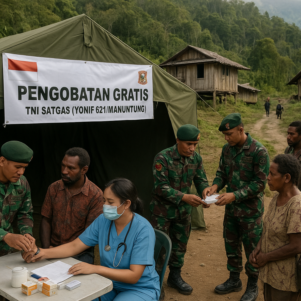 Pelayanan di Pedalaman Puncak: Satgas TNI Hadirkan Pengobatan Gratis untuk Warga Desa Agen-gen