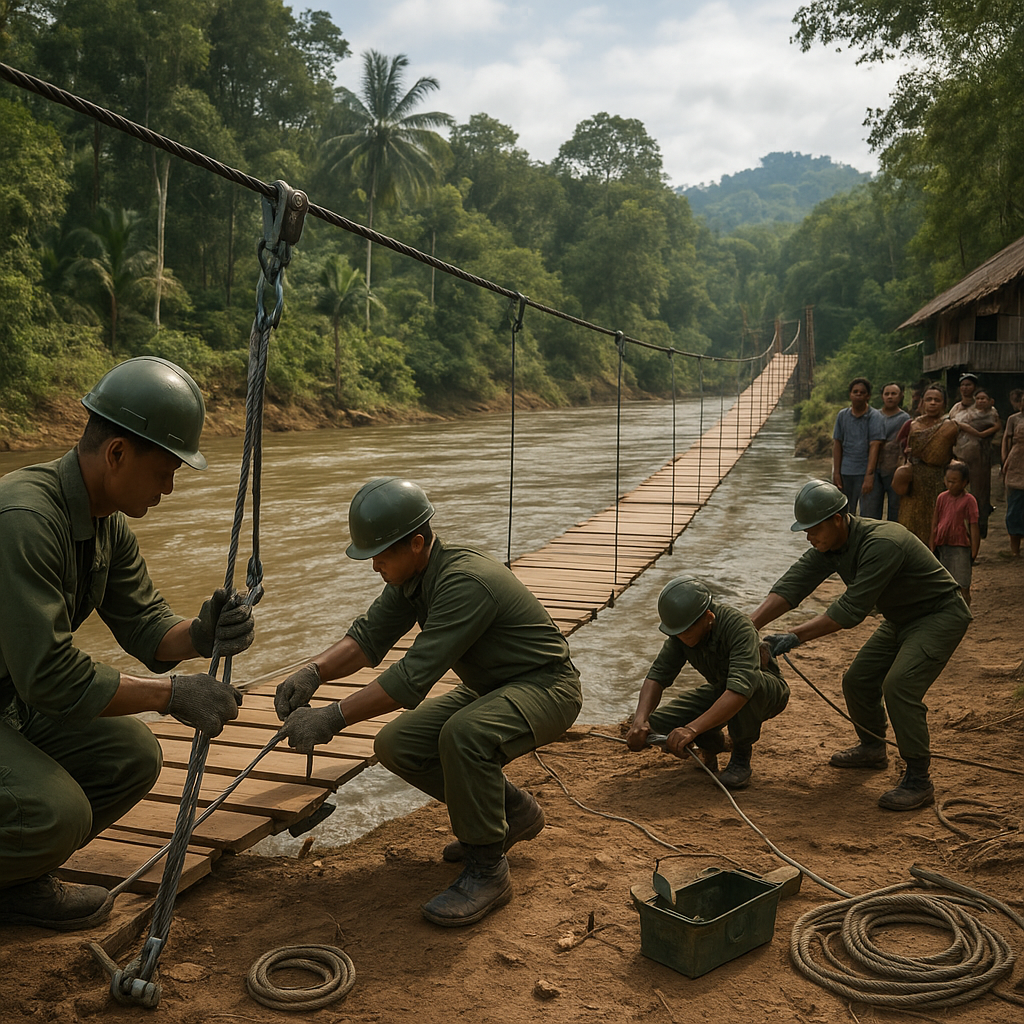 Prajurit TNI Bangun Jembatan Gantung di Perbatasan Kalimantan, Warga Lepas dari Isolasi