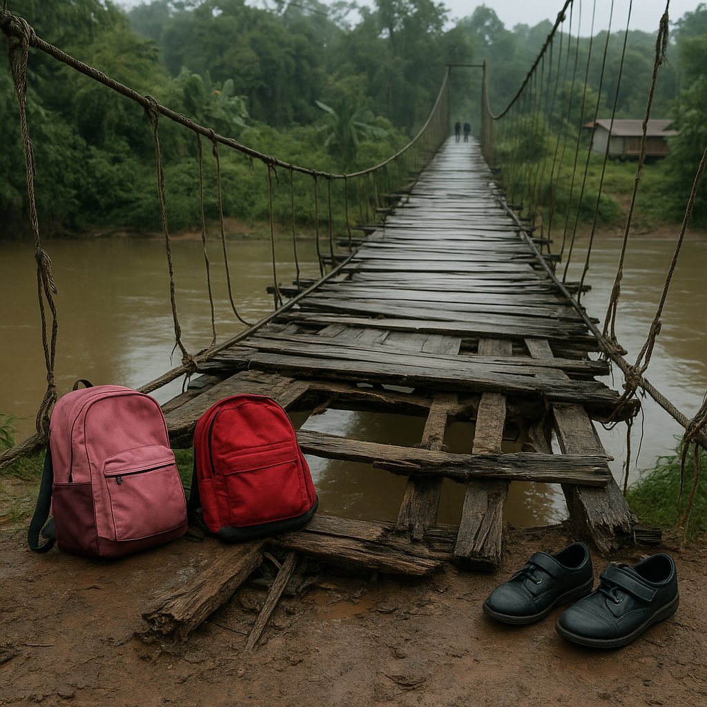 Jembatan Gantung Usang di Perbatasan Kalimantan, Ancaman bagi Anak Sekolah Tiap Hari