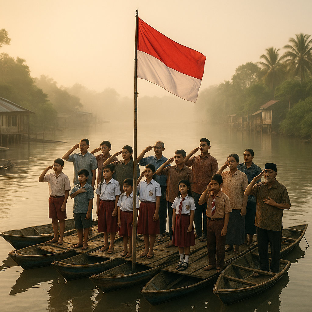 Upacara Bendera di Atas Perahu: Semangat Merah Putih di Kampung Apung Perbatasan