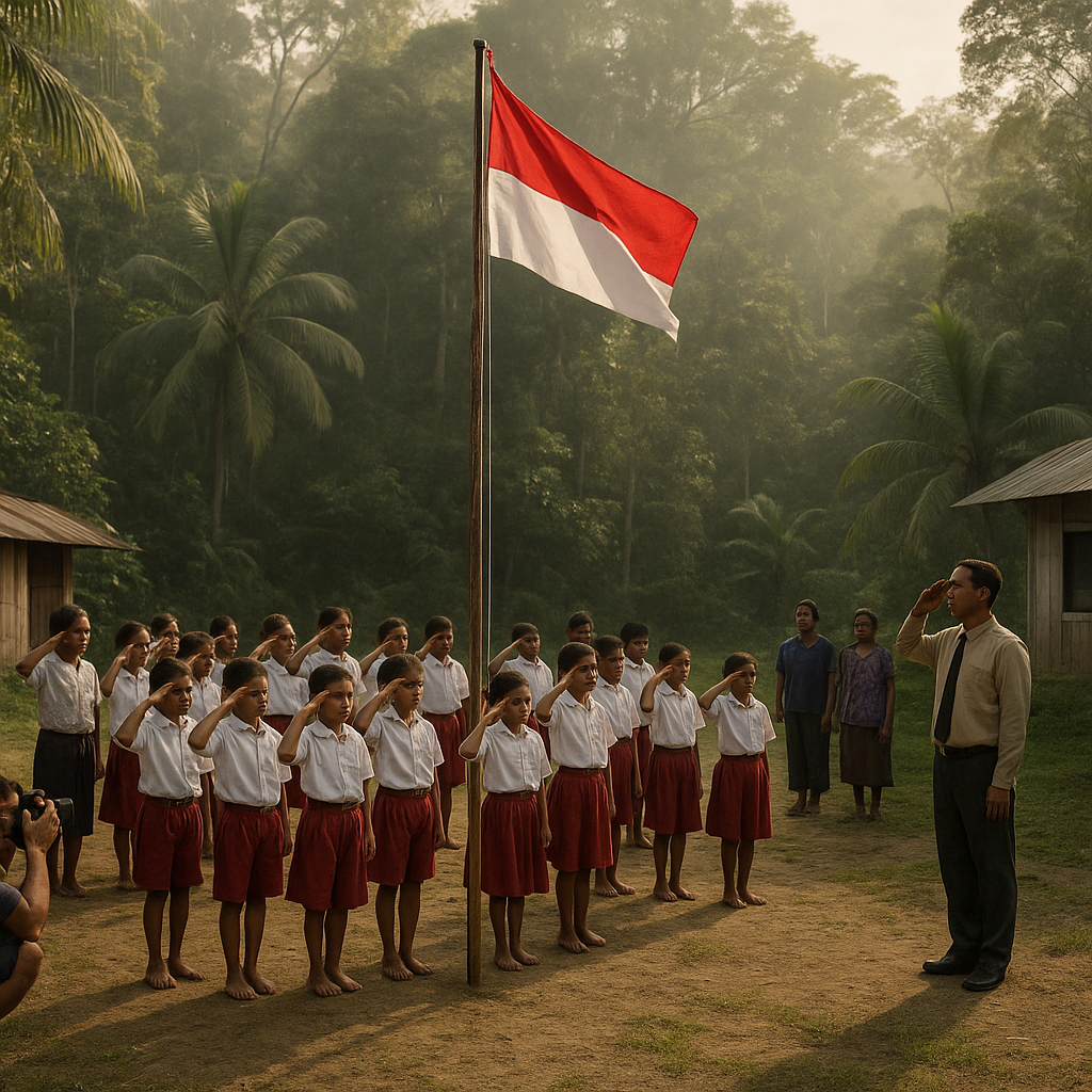 Upacara Bendera di SD Perbatasan Papua Nugini: Merah Putih Berkibar di Tengah Hutan