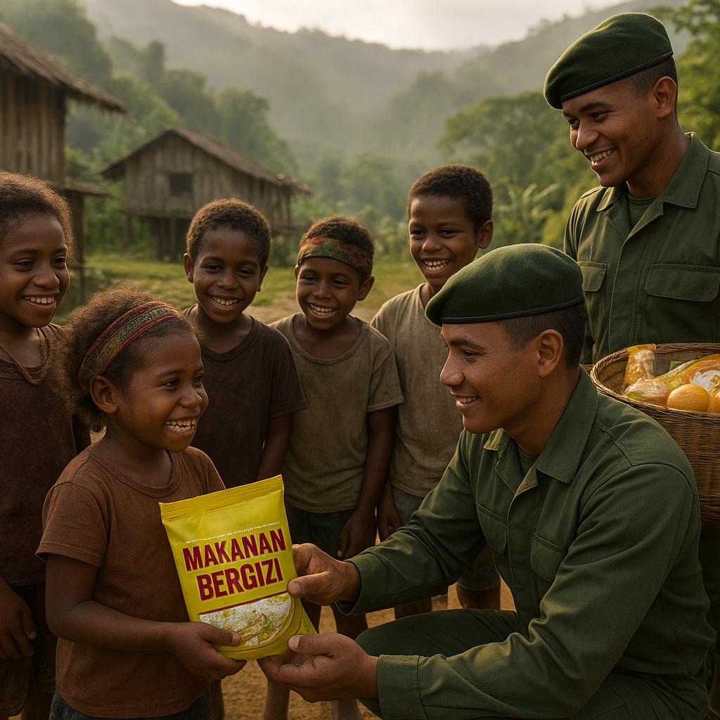 Senyum Anak Papua Terukir Lewat Makanan Bergizi dari Satgas Yonif 621/Manuntung