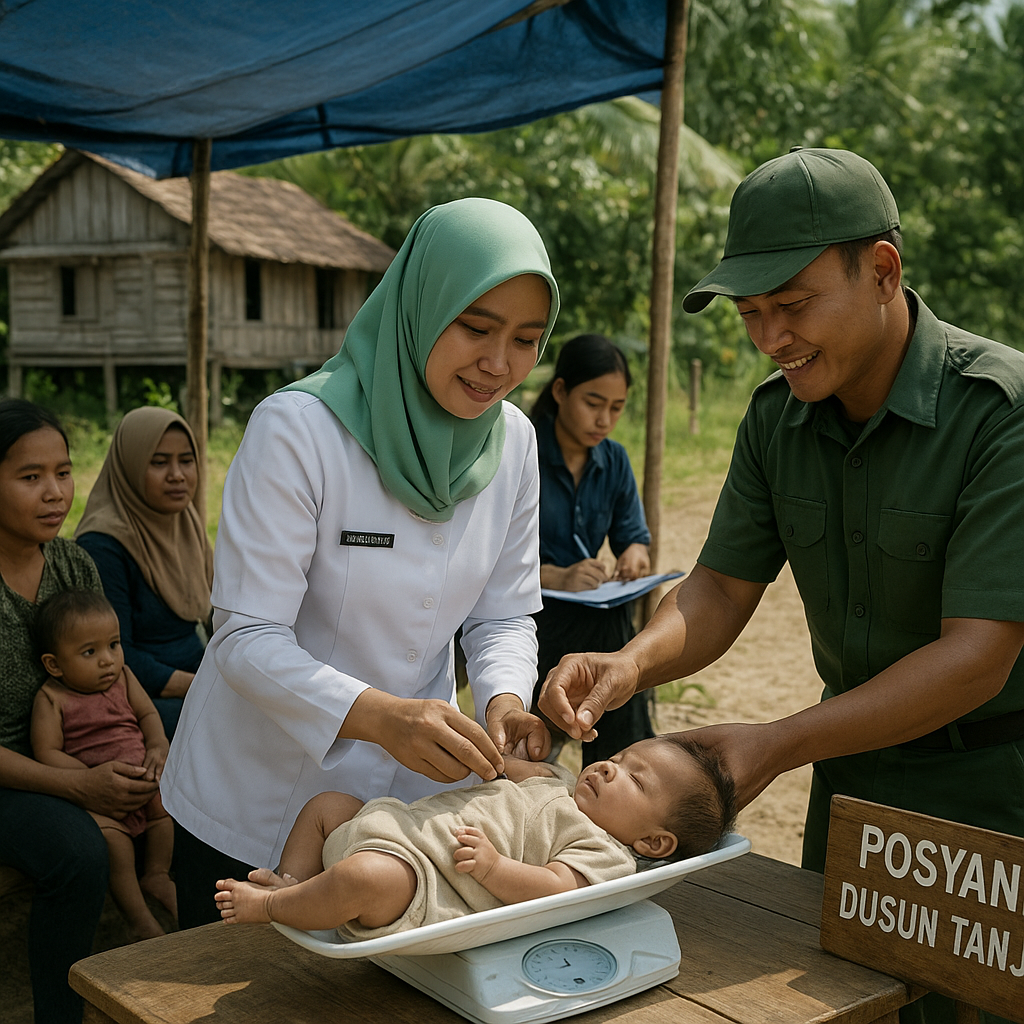 Kegiatan Posyandu di Perbatasan RI-Malaysia Diperkuat oleh Bidan dan Prajurit TNI