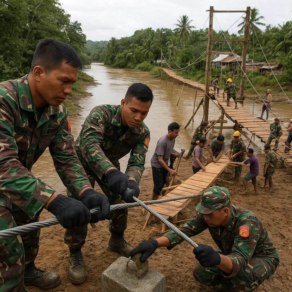 TNI Genjot Pengerjaan Jembatan Gantung Perintis Garuda untuk Akses Masyarakat Perbatasan