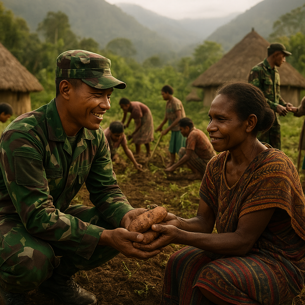 Satgas Yonif 742/SWY Dekatkan Diri Lewat Panen Bersama Mama Papua
