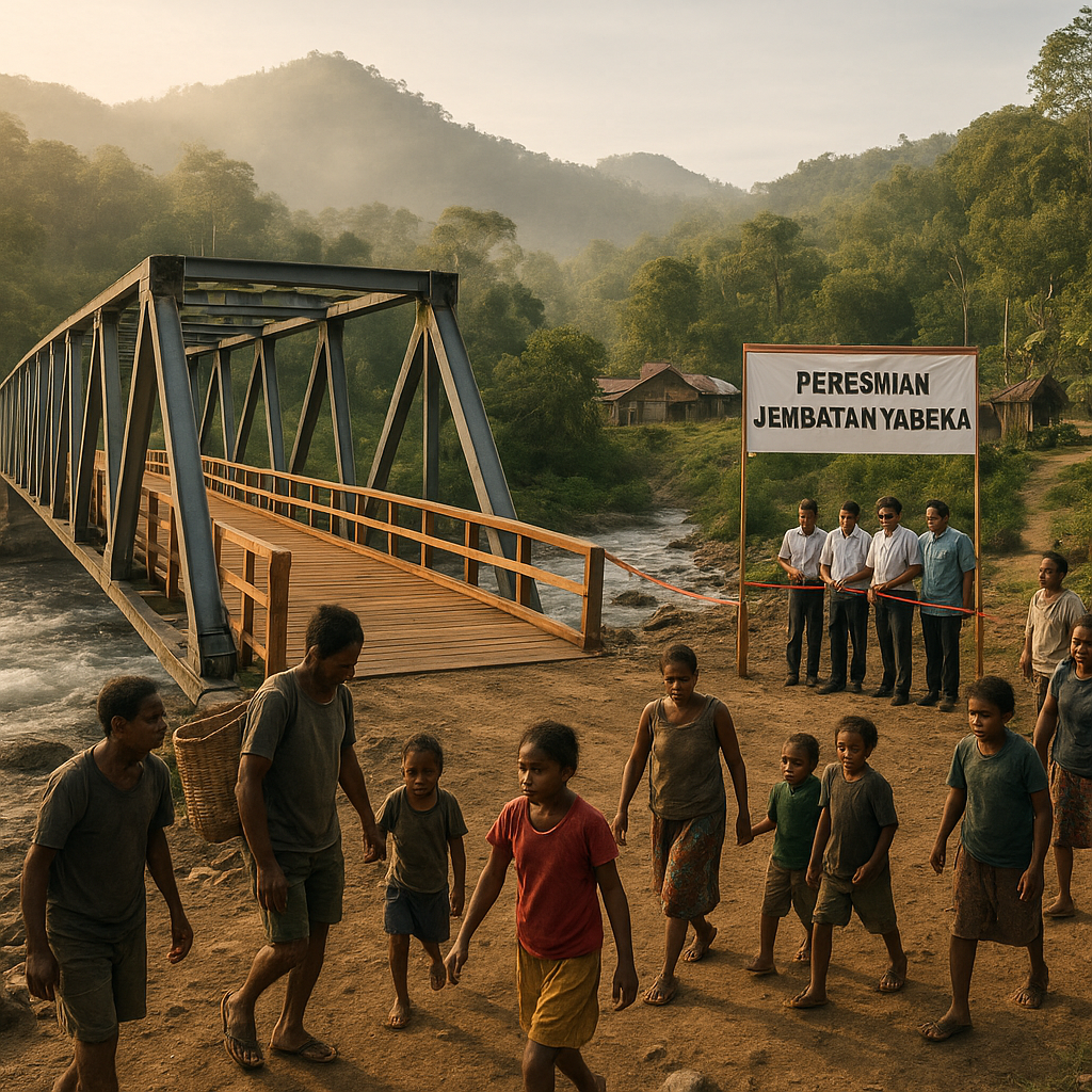 Foto Eksklusif: Jembatan Penghubung Desa Terakhir di Perbatasan Papua Nugini Akhirnya Tersambung
