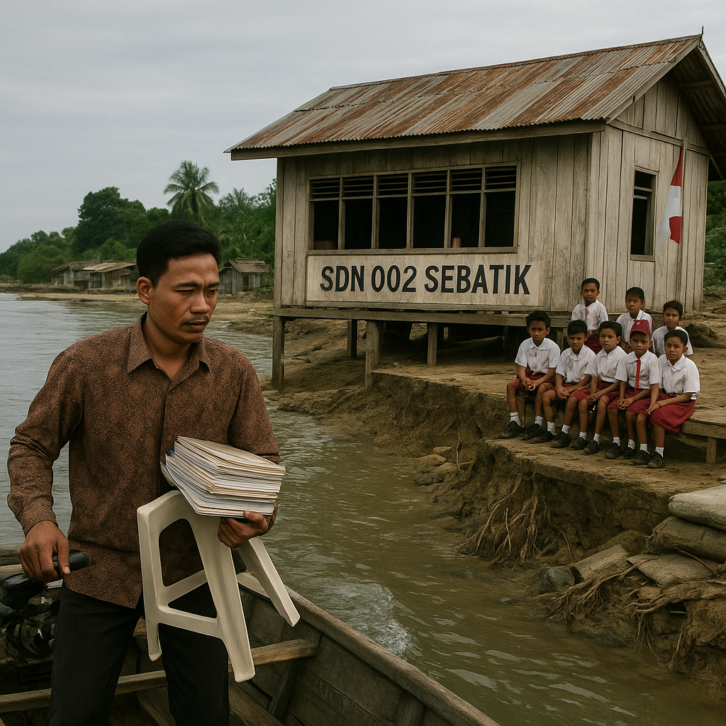 Sekolah Tapal Batas di Pulau Sebatik: Guru Mengajar dengan Perahu, Murid Belajar di Bawah Ancaman Abrasi