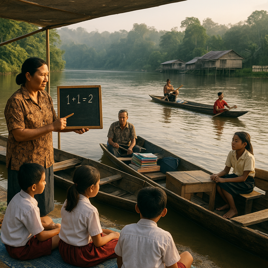 Sekolah Darurat di Atas Perahu: Guru Pengabdi Mengarungi Sungai Perbatasan Kapuas Hulu
