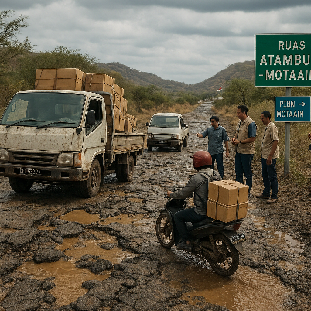 Jalan Berlubang Sejauh 50 KM: Ujian Bagi Pengirim Logistik ke Pos Lintas Batas Negara (PLBN) Motaain, NTT