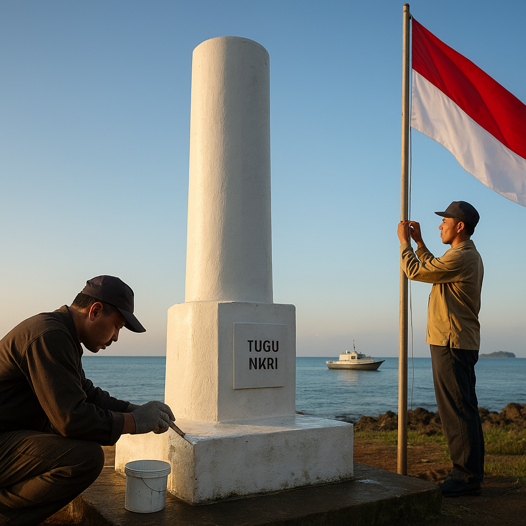 Menjaga Tugu NKRI di Pulau Miangas: Rutinitas Penyemiran dan Pengibaran Bendera di Titik Terluar Utara