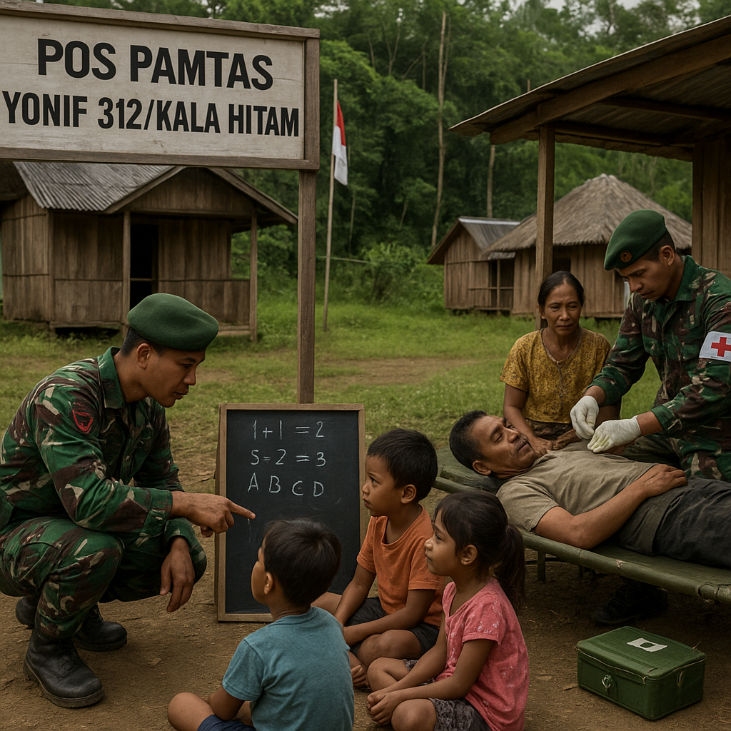 Pos Pamtas Yonif 312 di Kalimantan: Selain Bersenjata, Prajurit Juga Jadi Guru dan Tenaga Medis Darurat