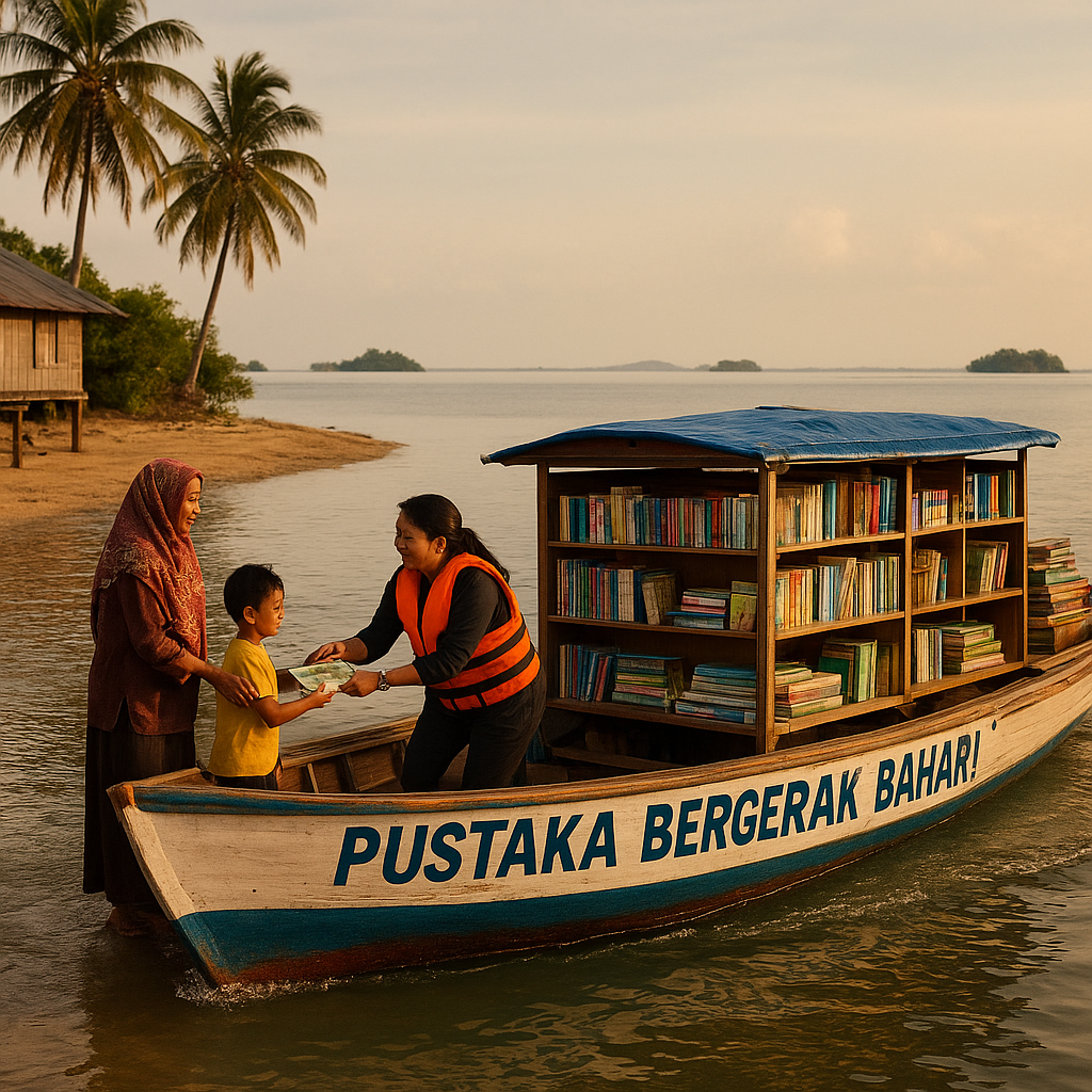 Pustaka Bergerak di Perbatasan: Motor Perahu yang Membawa Buku ke Pulau-Pulau Kecil Nunukan