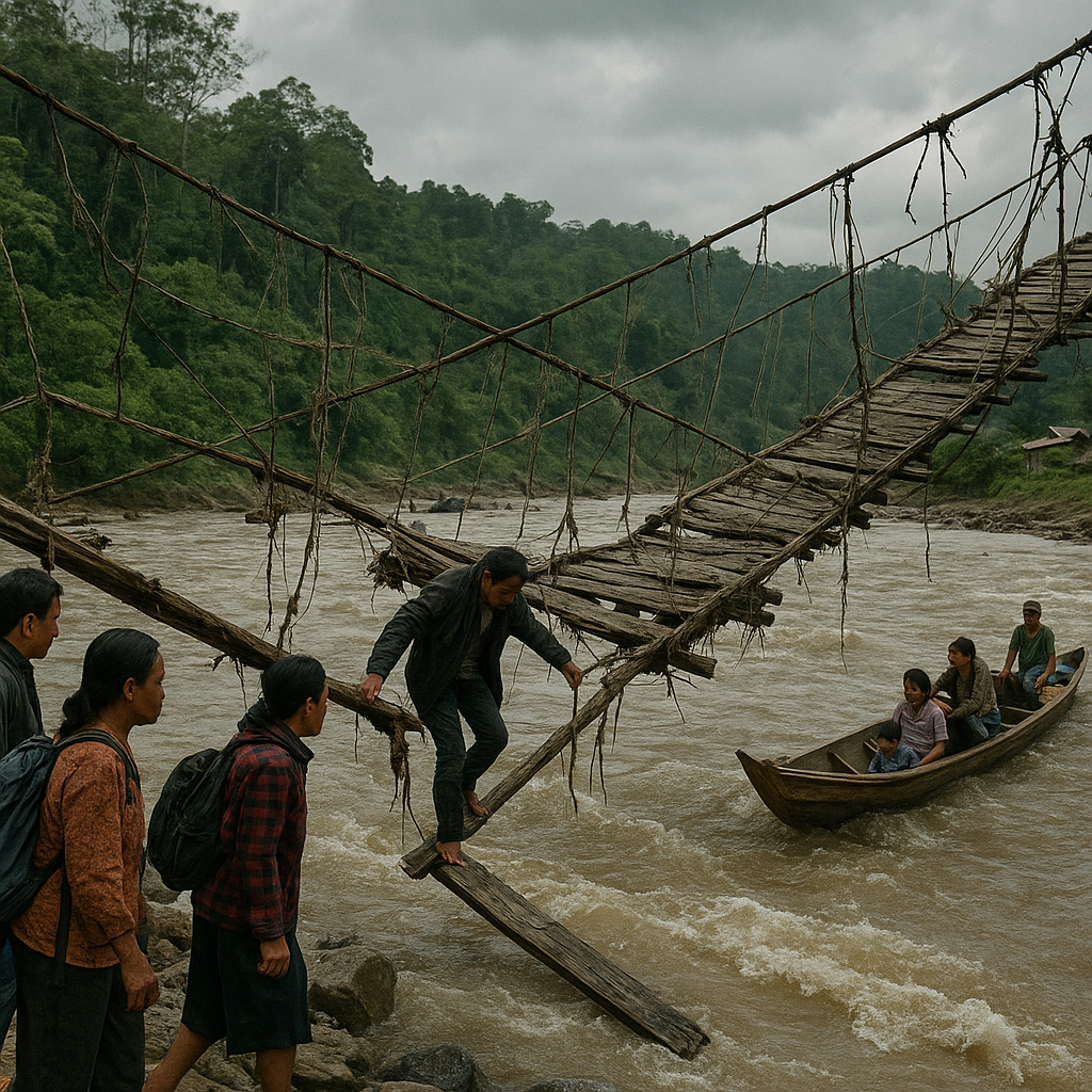 Jembatan Gantung Rusak Parah, Warga Perbatasan Malinau Harus Menyeberang dengan 'Katinting'