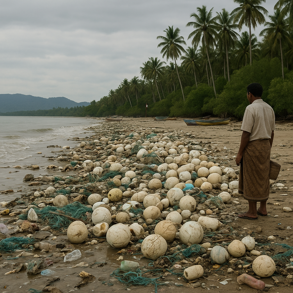Destinasi Wisata Favorit di Perbatasan RI-Malaysia Dipenuhi Sampah Bekas Pelampung Rumput Laut