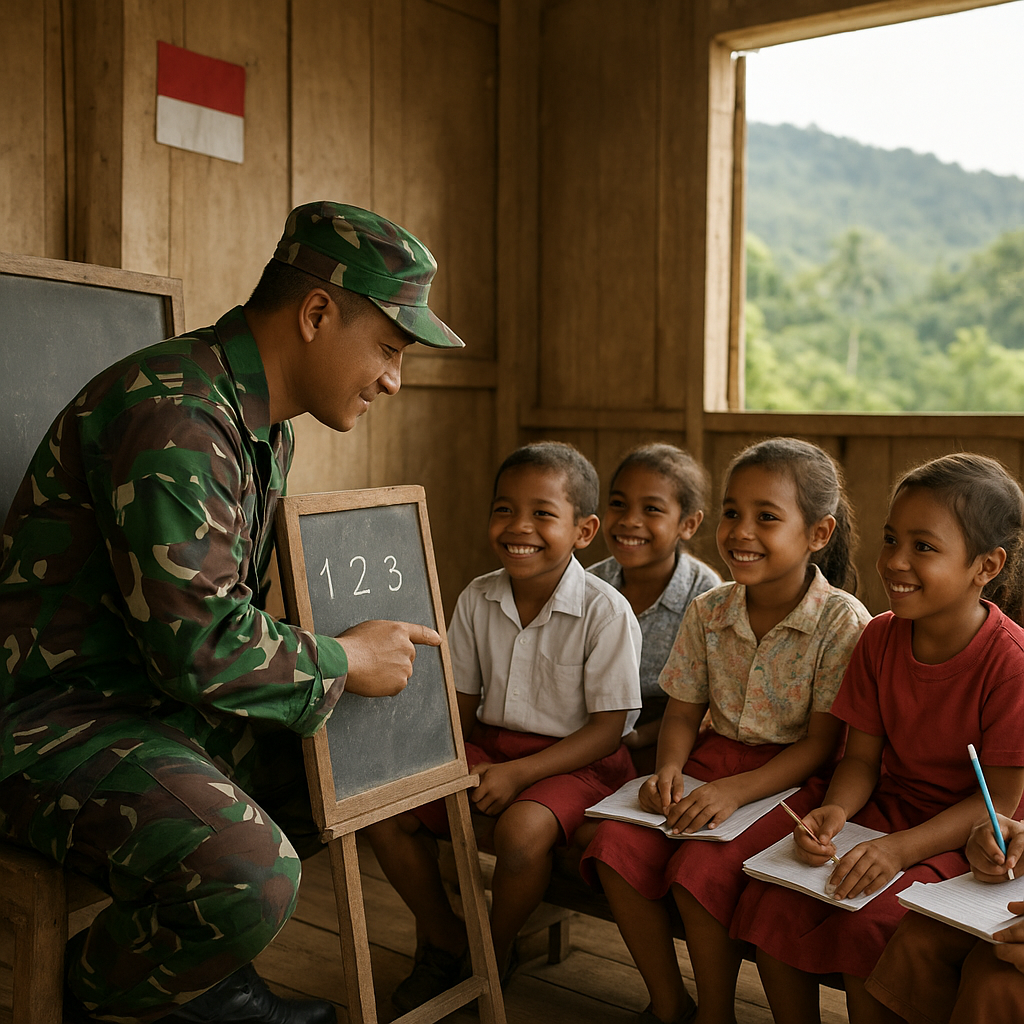 Prajurit TNI di Perbatasan Papua Ajari Anak-Anak Sekolah Dasar Berhitung